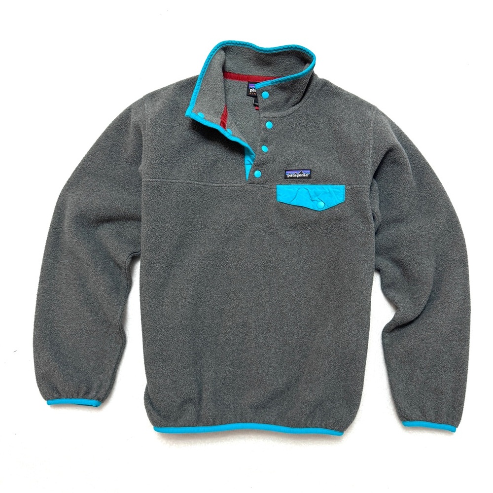 Patagonia Gray and Green Fleece Pullover Jacket